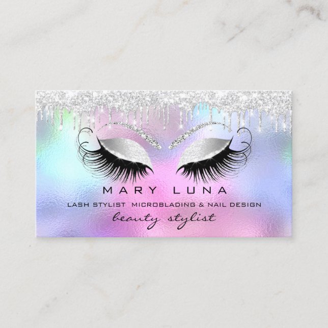 Makeup Artist Eyebrows Lashes Drips Pink  Grey Sil Business Card (Front)