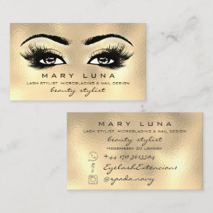 Makeup Artist Eyebrows Lashes Glass Gold Business Card