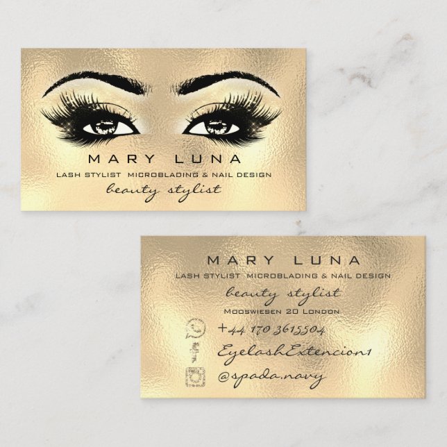 Makeup Artist Eyebrows Lashes Glass Gold Business Card (Front/Back)