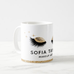 Makeup artist Eyebrows Lashes Glitter Gold Sepia Coffee Mug