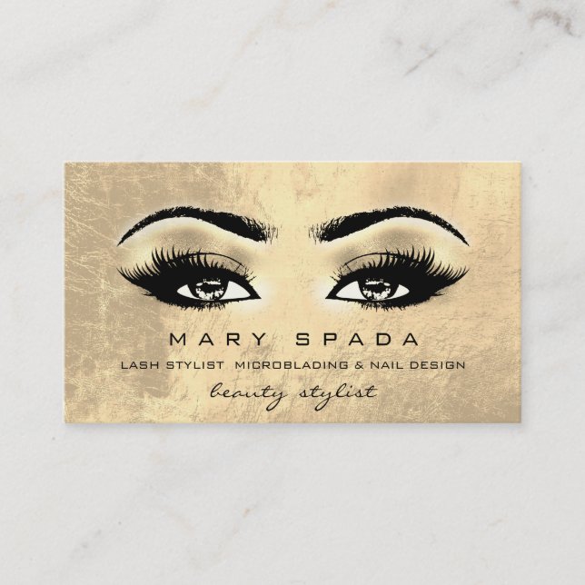 Makeup Artist Eyebrows Lashes Gold Aesthetician Business Card (Front)