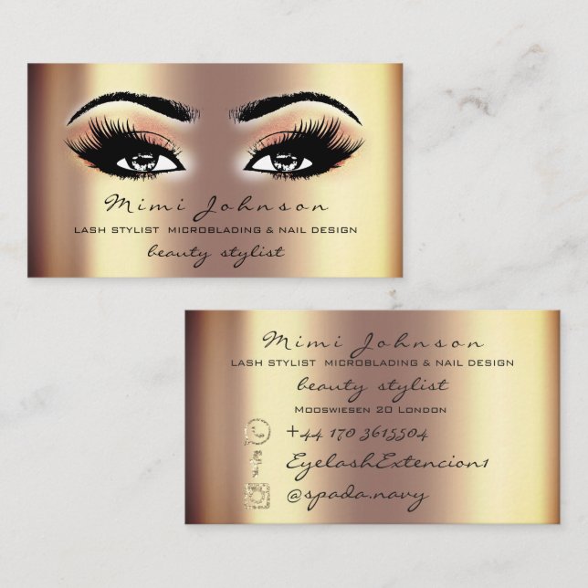 Makeup Artist Eyebrows Lashes Gold Aesthetician Business Card (Front/Back)