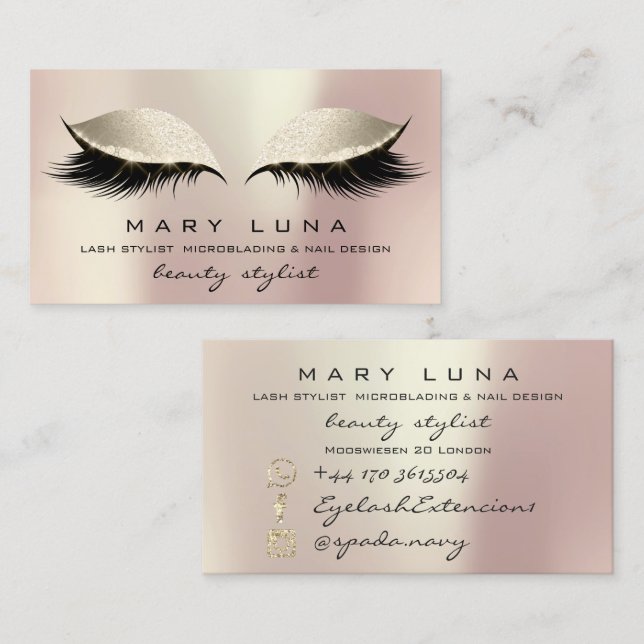Makeup Artist Eyebrows Lashes Ivory Rose Gold Business Card (Front/Back)