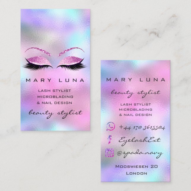 Makeup Artist Eyebrows Lashes Ombre Pinky Glitter Business Card (Front/Back)
