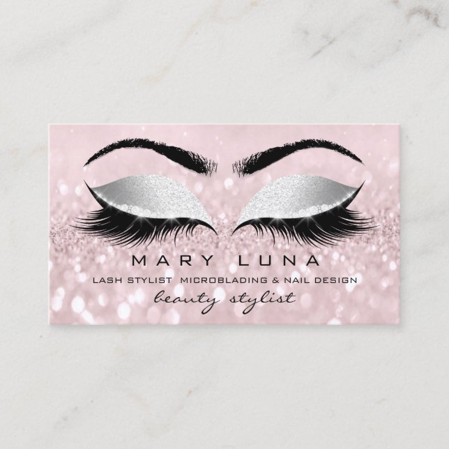 Makeup Artist Eyebrows Lashes Pink Grey Social Business Card (Front)