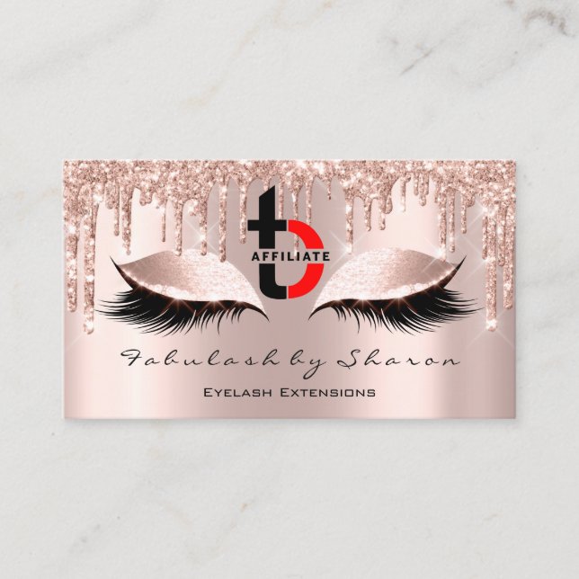 Makeup Artist Eyelash Affiliate Logo Drips Rose Business Card (Front)