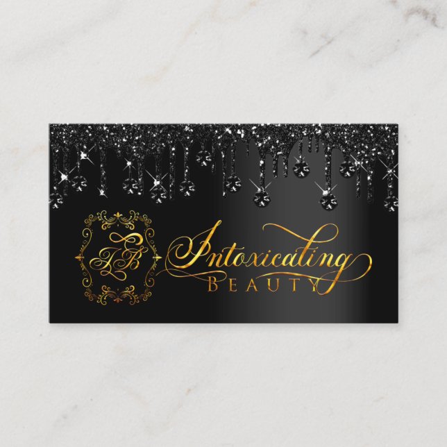 Makeup Artist Eyelash Black Drips Logo Diamond VIP Business Card (Front)