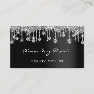 Makeup Artist Eyelash Black Drips Silver Diamond   Business Card