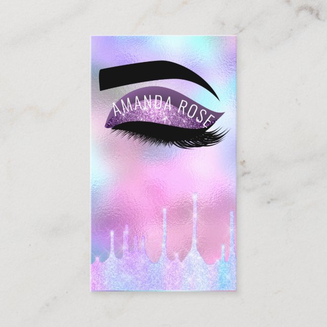 Makeup Artist Eyelash BrowPurple Pink Holograph Business Card (Front)