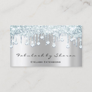 Makeup Artist Eyelash Diamond Drips Grey Blue Business Card