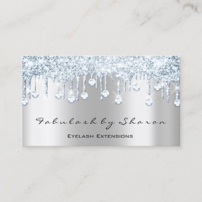 Makeup Artist Eyelash Diamond Drips Grey Blue Business Card (Front)