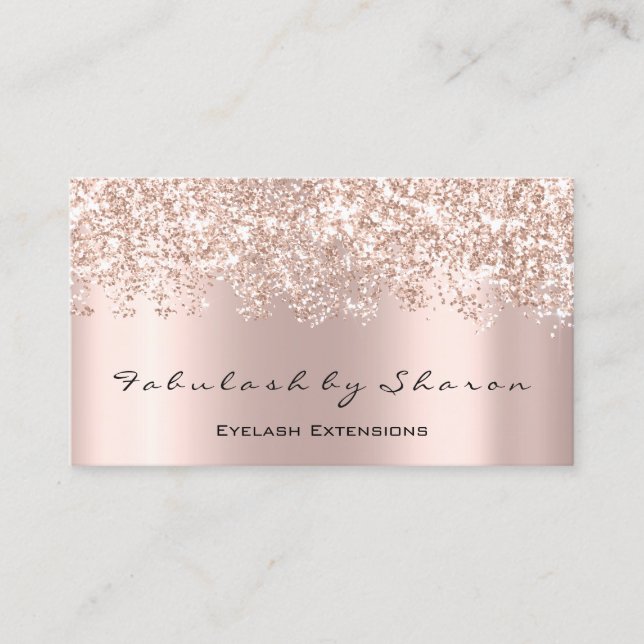 Makeup Artist Eyelash Event Glitter Drips Rose Business Card (Front)