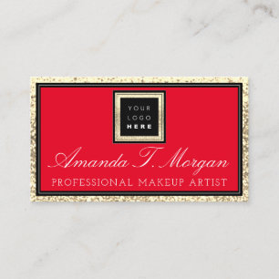 Makeup Artist Eyelash Event Logo Red Gold Glitter Business Card