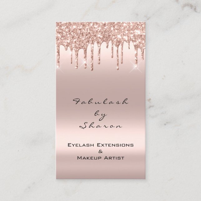 Makeup Artist Eyelash Eyelash Glitter Drips Rose Business Card (Front)
