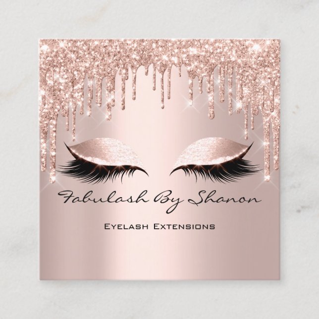 Makeup Artist Eyelash Eyelashes Drips Rose Square Square Business Card (Front)
