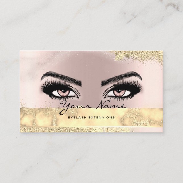 Makeup Artist Eyelash Glam Glitter Rose Gold Business Card (Front)