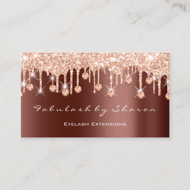 Makeup Artist Eyelash Glitter  Drips Brown Copper Business Card (Front)