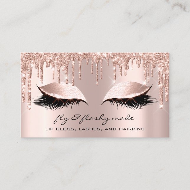 Makeup Artist Eyelash Glitter Drips Rose Eyes Business Card (Front)