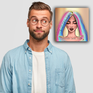 Makeup Artist Eyelash Hair Brow Lip Face Holograph Square Business Card