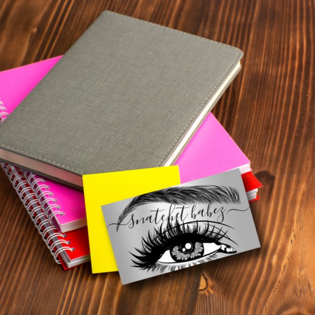 Makeup Artist Eyelash Hair Brows QR Code Logo Grey Business Card (Creator Uploaded)