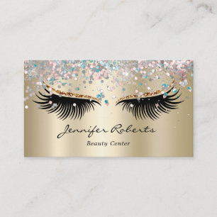 Makeup Artist Eyelash Holographic Glitter QR Gold Business Card