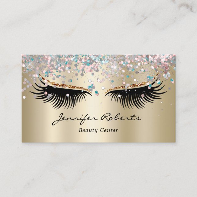 Makeup Artist Eyelash Holographic Glitter QR Gold  Business Card (Front)