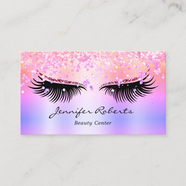 Makeup Artist Eyelash Holographic Glitter QR Pink Business Card (Front)