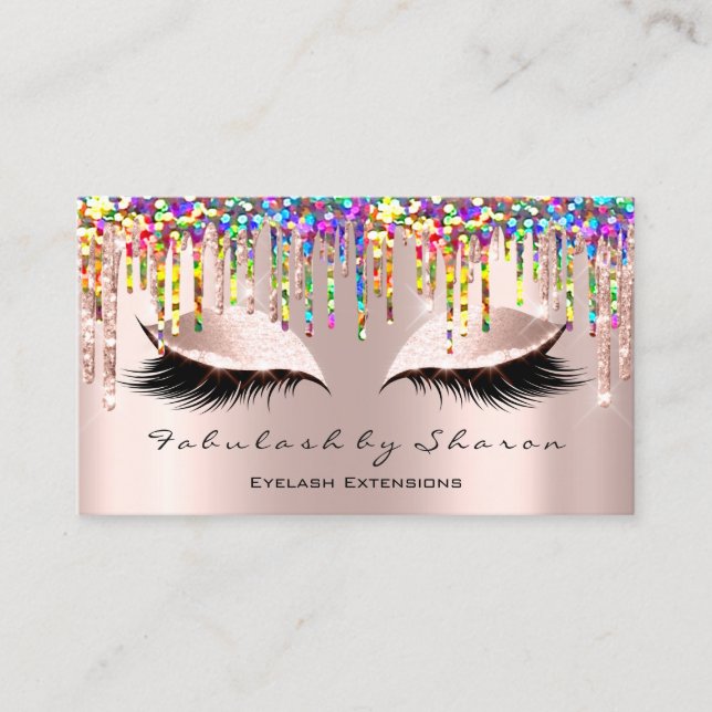 Makeup Artist Eyelash Lash Glitter Rose Holograp Business Card (Front)