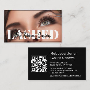Makeup Artist Eyelash Lashes Black & White script  Business Card