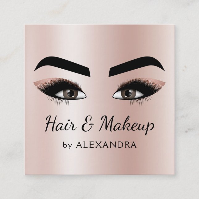 Makeup Artist Eyelash Lashes Blush Pink Rose Gold Square Business Card (Front)