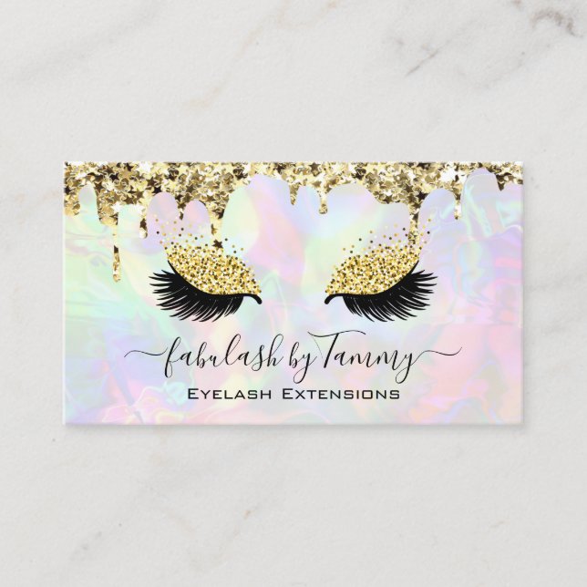 Makeup Artist Eyelash Lashes Glitter Drips Gold Business Card (Front)