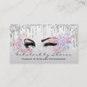 Makeup Artist Eyelash Lashes Glitter Drips Grey Business Card