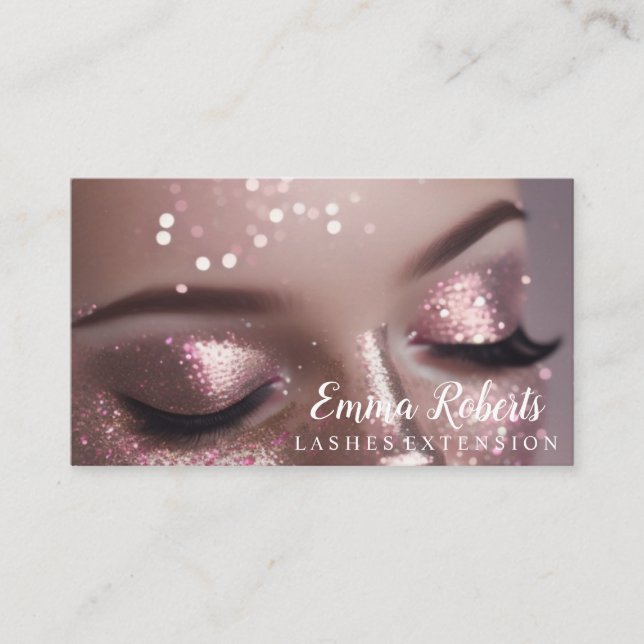 Makeup Artist Eyelash Lashes Glitter Drips Marble  Business Card (Front)