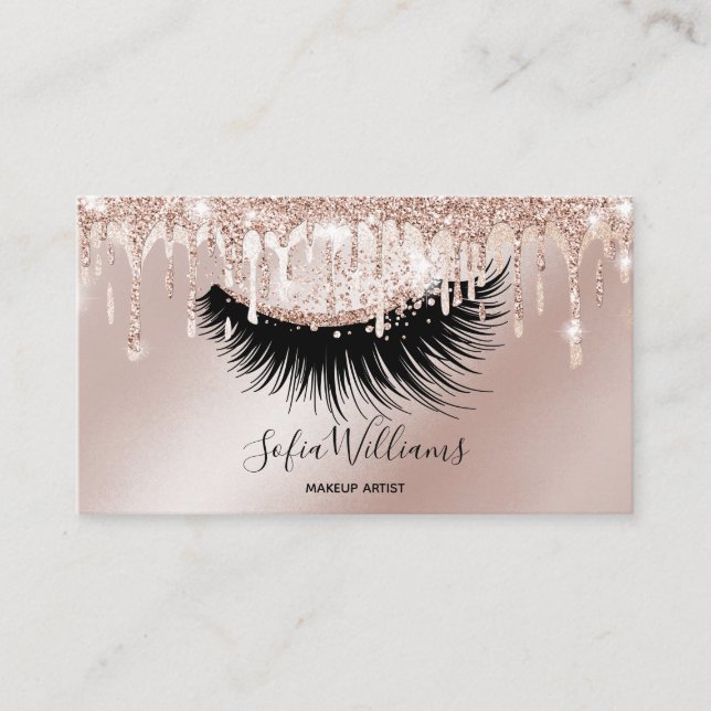 Makeup Artist Eyelash Lashes Glitter Drips Rose Business Card (Front)