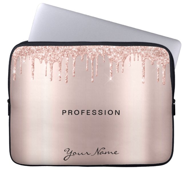 Makeup Artist Eyelash Lashes Glitter Drips Rose Laptop Sleeve (Front)