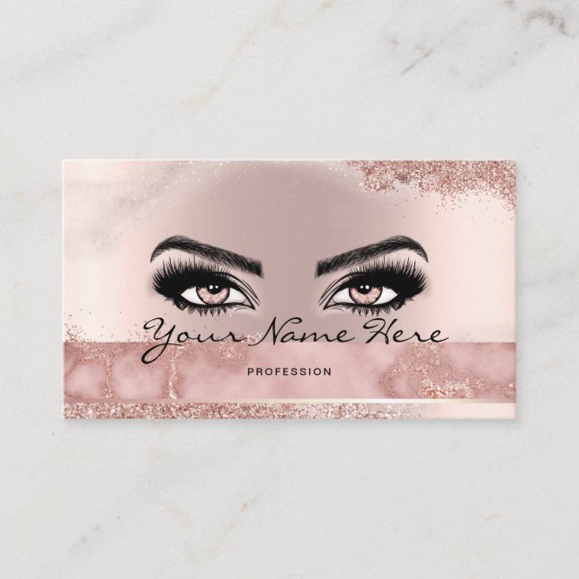 Makeup Artist Eyelash Lashes Glitter Rose script Business Card (Front)