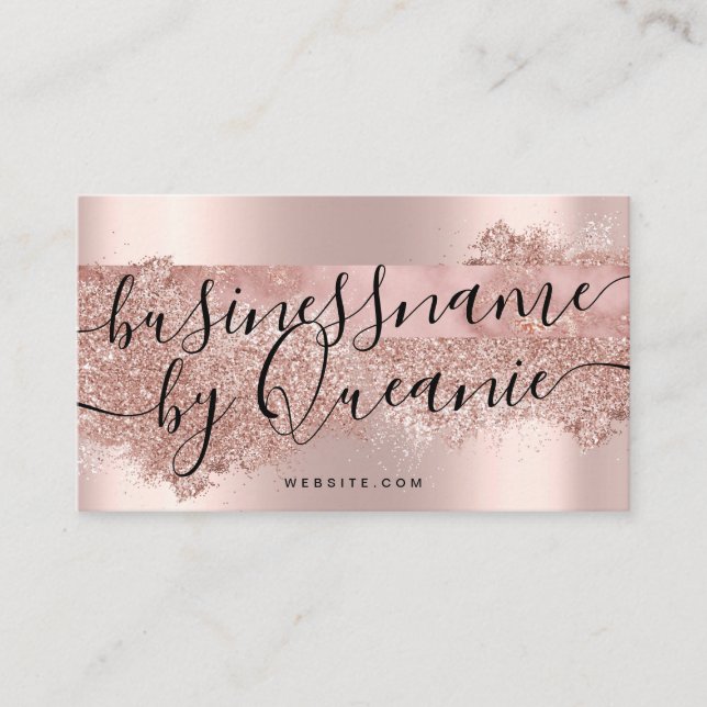 Makeup Artist Eyelash Lashes Glitter Script Rose Business Card (Front)