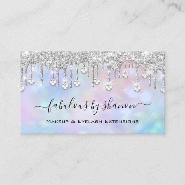 Makeup Artist Eyelash Lashes Holographic Diamond Business Card (Front)