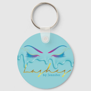 Makeup Artist Eyelash Lashes Paint Drips Teal Key Ring