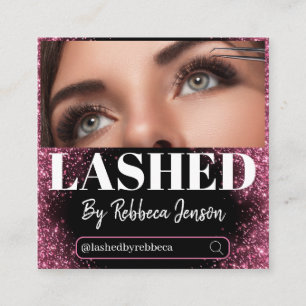 Makeup Artist Eyelash Lashes Pink Glitter script  Square Business Card