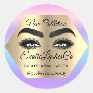 Makeup Artist Eyelash Logo Glitter Packaging  Classic Round Sticker