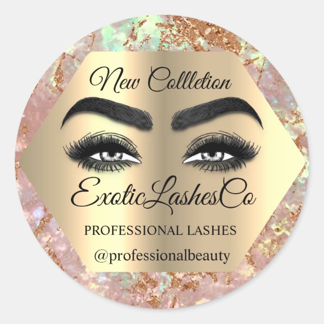 Makeup Artist Eyelash Logo Glitter Packaging SPA Classic Round Sticker (Front)