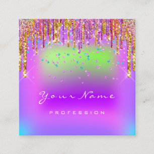 Makeup Artist Eyelash Logo Purple Gold Drips Square Business Card