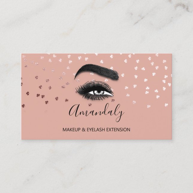 Makeup Artist Eyelash Logo QRCODE Rose Confetti Business Card (Front)