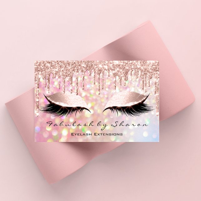 Makeup Artist Eyelash Pink Glitter Drips Rose Business Card (Makeup Artist Eyelash Pink Glitter Drips Rose Business Card)