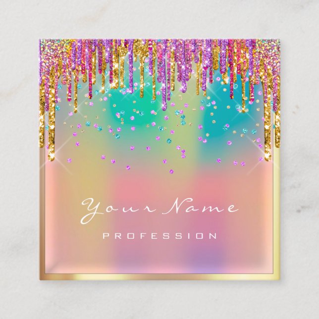 Makeup Artist Eyelash Pink Gold Glitter Holograph Square Business Card (Front)