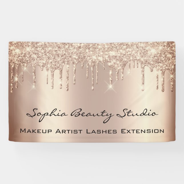 Makeup Artist Eyelash Rose Gold Drips Glitter Banner (Horizontal)