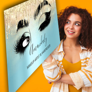 Makeup Artist Eyelashes Blue QRCODE Logo Brows Business Card