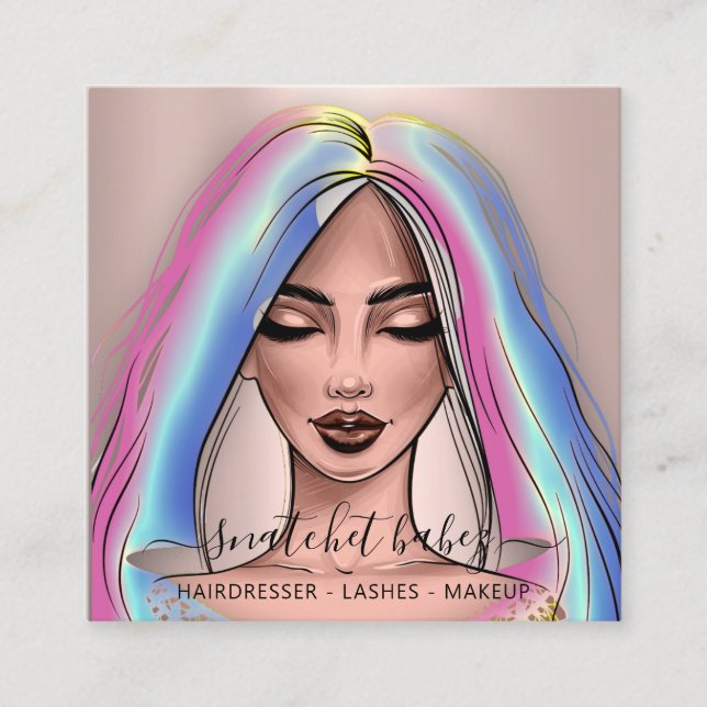 Makeup Artist Eyelashes Brows Rose Holograph  Square Business Card (Front)