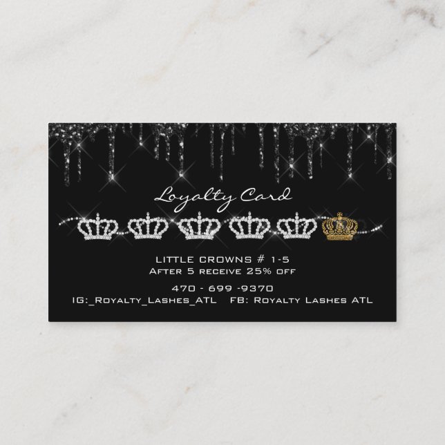 Makeup Artist Eyelashes Extension Black Drips Gold Business Card (Back)